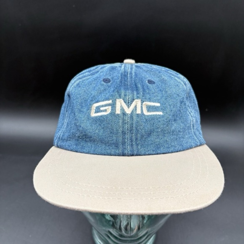 GMC Denim Strapback Hat Swingster Blue Beige 100% Cotton Adjustable Cap